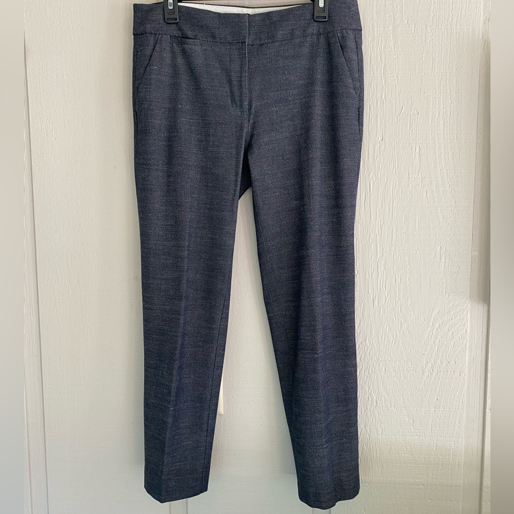 LOFT Marisa Blue Blended Linen/Poly Cropped Trouser Pants Size 8